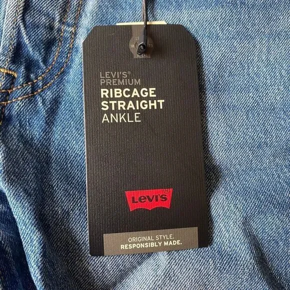 Levi's Ribcage Straight Ankle Jeans Blue 25x27 - Picture 2 of 12
